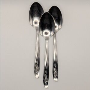 Oneida Custom Stainless Roseanne Place Oval Spoon 3 VTG Rose Flatware 7 1/4"